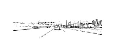 Johnson 'ın simgesi olan Print Building View Tennessee' de bulunmaktadır. Vektörde elle çizilmiş çizim çizimi.