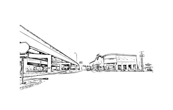 Print Building Vista Com Marco Johnson Cidade Tennessee Desenho Desenhado — Vetor de Stock