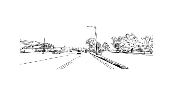 Print Building View Landmark Johnson Staden Tennessee Handritad Skiss Illustration — Stock vektor
