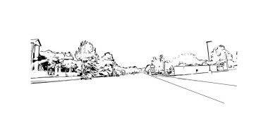 Jonesboro 'nun simgesi olan Printt Binası Arkansas' ta bir şehirdir. Vektörde elle çizilmiş çizim çizimi.