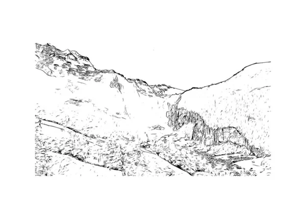 Вид Print Building Орієнтиром Jungfrau Вершиною Швейцарії Намальована Вручну Ілюстрація — стоковий вектор