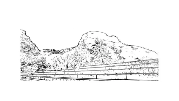 Stampa Vista Edificio Con Punto Riferimento Jungfrau Vetta Svizzera Illustrazione — Vettoriale Stock