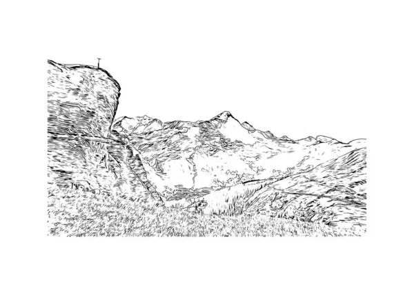 Print Building Vista Com Marco Jungfrau Cúpula Suíça Desenho Desenhado — Vetor de Stock