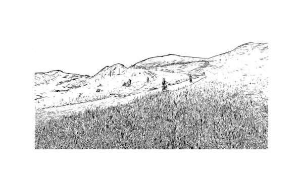带有容格弗鲁地标的印刷建筑景观是瑞士的高峰 矢量手绘草图 — 图库矢量图片