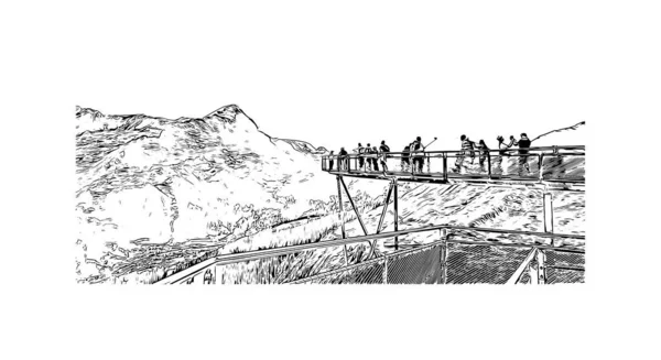 Вид Print Building Орієнтиром Jungfrau Вершиною Швейцарії Намальована Вручну Ілюстрація — стоковий вектор