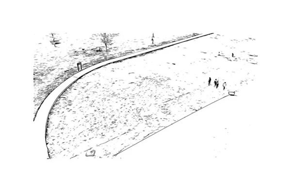 位于密歇根州南部的一座城市是卡玛动物园的标志性建筑 矢量手绘草图 — 图库矢量图片