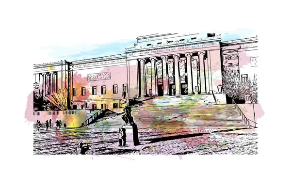 Print Building View Landmark Kansas City Missouri Akvarell Splash Kézzel — Stock Vector