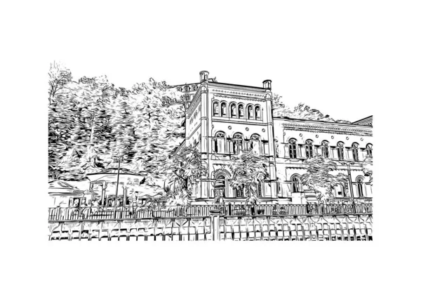 Imprimir Vista Del Edificio Con Hito Karlovy Vary Ciudad República — Archivo Imágenes Vectoriales