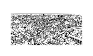 Print Building view with landmark of Karlsruhe is the city of Germany. Vektörde elle çizilmiş çizim çizimi.