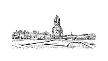 Print Building view with landmark of Karlsruhe is the city of Germany. Vektörde elle çizilmiş çizim çizimi.