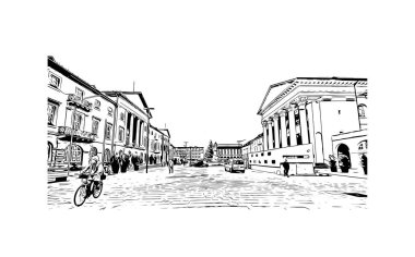 Print Building view with landmark of Karlsruhe is the city of Germany. Vektörde elle çizilmiş çizim çizimi.