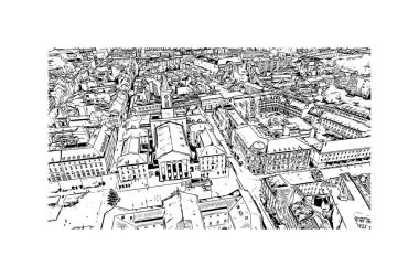 Print Building view with landmark of Karlsruhe is the city of Germany. Vektörde elle çizilmiş çizim çizimi.