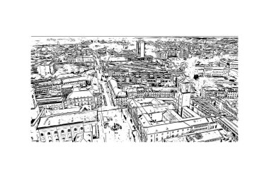 Print Building view with landmark of Karlsruhe is the city of Germany. Vektörde elle çizilmiş çizim çizimi.