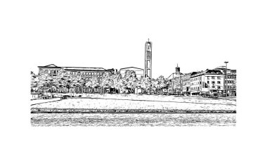 Print Building view of Kassel, Almanya 'nın orta kesiminde bir şehirdir. Vektörde elle çizilmiş çizim çizimi.