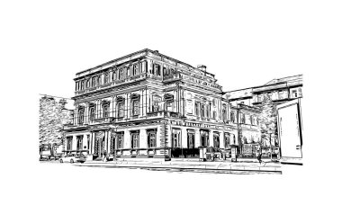 Print Building view of Kassel, Almanya 'nın orta kesiminde bir şehirdir. Vektörde elle çizilmiş çizim çizimi.