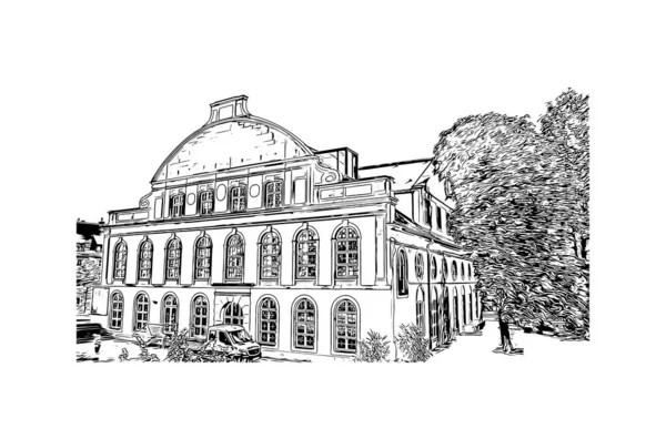Imprimir Vista Del Edificio Con Punto Referencia Kassel Una Ciudad — Archivo Imágenes Vectoriales
