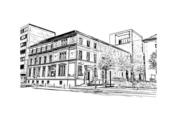 Print Building View Landmark Kassel Stad Centrala Tyskland Handritad Skiss — Stock vektor