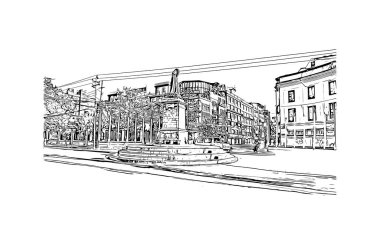 Matbaa manzarası, Nepal 'in başkenti Katmandu' nun simgesidir. Vektörde elle çizilmiş çizim çizimi.