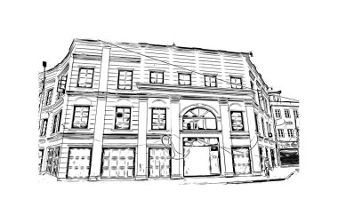 Matbaa manzarası, Nepal 'in başkenti Katmandu' nun simgesidir. Vektörde elle çizilmiş çizim çizimi.