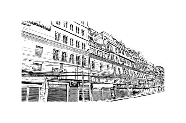 Matbaa manzarası, Nepal 'in başkenti Katmandu' nun simgesidir. Vektörde elle çizilmiş çizim çizimi.