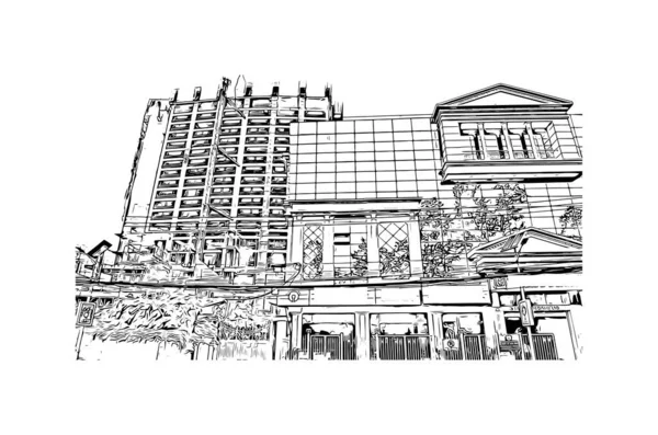 Print Building Vista Com Marco Kathmandu Capital Nepal Desenho Desenhado — Vetor de Stock