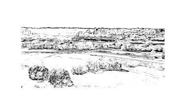 Print Building view with landmark of Kaunas is a city of Litvanya. Vektörde elle çizilmiş çizim çizimi.