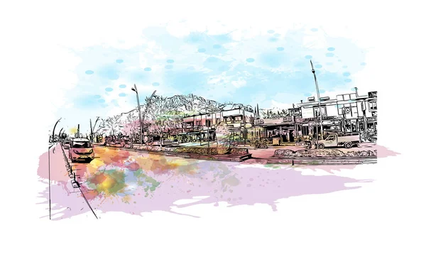凯末尔的标志性建筑是土耳其的海滨度假胜地 矢量手绘示意图水彩画 — 图库矢量图片