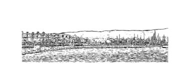 Print Building view with landmark of La Ciotat, Fransa 'da bir şehirdir. Vektörde elle çizilmiş çizim çizimi.