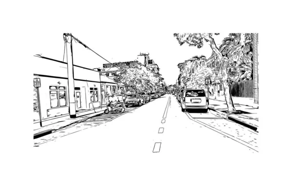 Print Building View Landmark Key West City Florida Ručně Kreslená — Stockový vektor