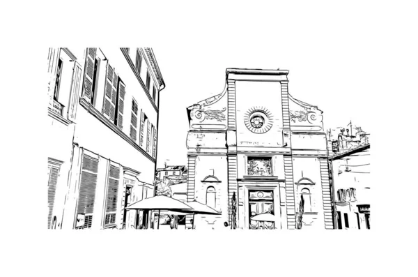 Print Building View Landmark Ciotat Stad Frankrike Handritad Skiss Illustration — Stock vektor