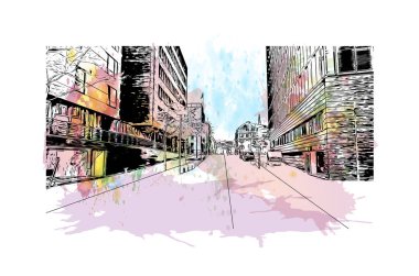 Hamburg 'un simgesi olan Print Building Manzarası Almanya' daki bir şehirdir. Vektörde elle çizilmiş çizim çizimi.