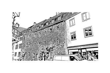 Almanya 'nın başkenti Hanover' in simgesi olan Print Building View 'dir. Vektörde elle çizilmiş çizim çizimi.