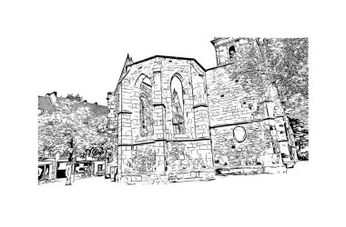 Almanya 'nın başkenti Hanover' in simgesi olan Print Building View 'dir. Vektörde elle çizilmiş çizim çizimi.