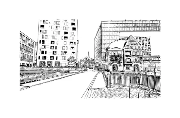 Print Vue Imprenable Sur Hambourg Est Ville Allemagne Illustration Dessinée — Image vectorielle