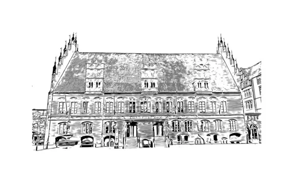 Almanya Nın Başkenti Hanover Simgesi Olan Print Building View Dir — Stok Vektör