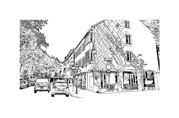 Print Building Vista Com Marco Hanôver Cidade Alemanha Desenho Desenhado — Vetor de Stock
