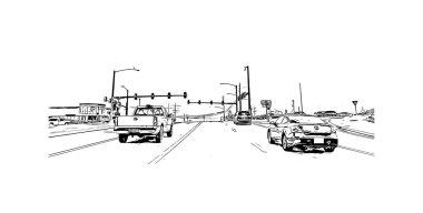 Print Building view with landmark of Kearney is the county seat of United States. Vektörde elle çizilmiş çizim çizimi.