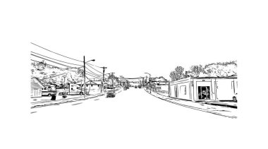 Print Building view with landmark of Kearney is the county seat of United States. Vektörde elle çizilmiş çizim çizimi.