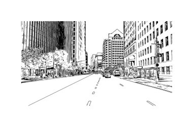 Hartford 'un simgesi olan Print Building View Connecticut' ın başkentidir. Vektörde elle çizilmiş çizim çizimi.