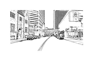 Hartford 'un simgesi olan Print Building View Connecticut' ın başkentidir. Vektörde elle çizilmiş çizim çizimi.