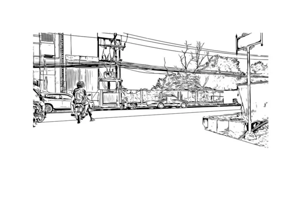 Imprimer Vue Sur Bâtiment Avec Point Repère Chapeau Yai Est — Image vectorielle