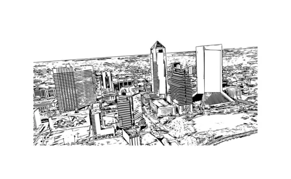 Print Building Vista Com Marco Jacksonville Cidade Mais Populosa Flórida — Vetor de Stock