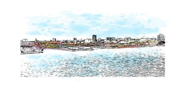 Halifax 'ın simgesi olan Print Building View Kanada' da bulunmaktadır. Vektörde elle çizilmiş resim ile suluboya sıçraması.