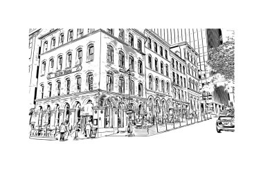 Halifax 'ın simgesi olan Print Building View Kanada' da bulunmaktadır. Vektörde elle çizilmiş çizim çizimi.