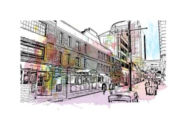 Halifax 'ın simgesi olan Print Building View Kanada' da bulunmaktadır. Vektörde elle çizilmiş resim ile suluboya sıçraması.