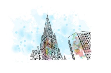 Halifax 'ın simgesi olan Print Building View Kanada' da bulunmaktadır. Vektörde elle çizilmiş resim ile suluboya sıçraması.