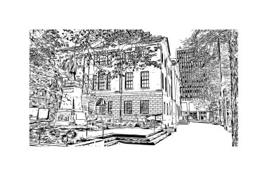 Halifax 'ın simgesi olan Print Building View Kanada' da bulunmaktadır. Vektörde elle çizilmiş çizim çizimi.