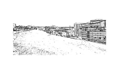 Halifax 'ın simgesi olan Print Building View Kanada' da bulunmaktadır. Vektörde elle çizilmiş çizim çizimi.