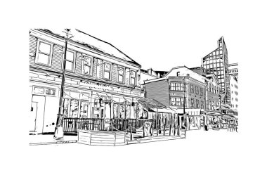 Halifax 'ın simgesi olan Print Building View Kanada' da bulunmaktadır. Vektörde elle çizilmiş çizim çizimi.