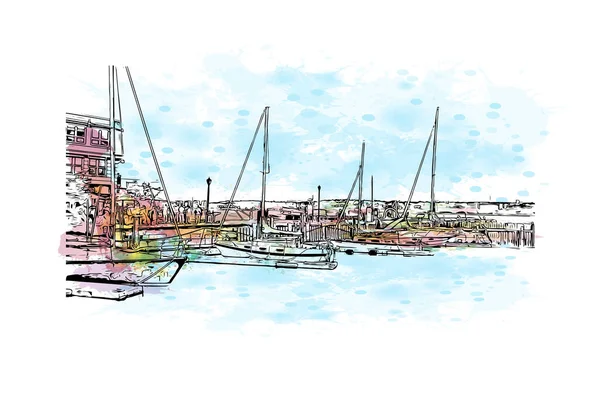 Imprimer Vue Édifice Avec Monument Halifax Est Ville Canada Aquarelle — Image vectorielle